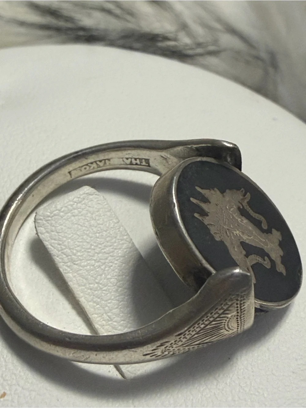 Vintage Thai Nakon Sterling Silver Siam Niello Flip Spinner Ring Size 11.5